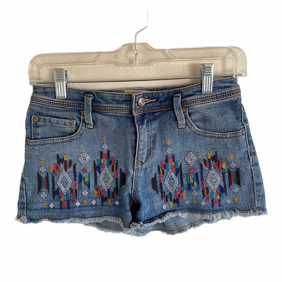 Roxy Cutoff Denim Low Rise Jeans Shorts Embroidered Medium Wash - Picture 1 of 9